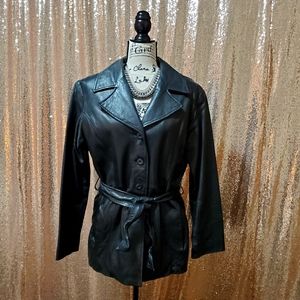 Black Genuine Leather Belted Jacket, Wilsons Leath